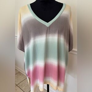 Hopely Pastel Ombre V-Neck Top – Size Small